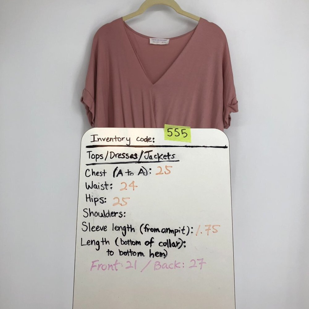 Excuse Me I Have To Go Be Awesome pink flowy short sleeve surplice  wrap top S - Picture 12 of 13